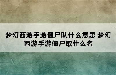 梦幻西游手游僵尸队什么意思 梦幻西游手游僵尸取什么名